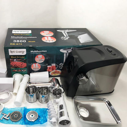 Электрическая мясорубка Rainberg RB-673 с соковыжималкой и шинковкой 9 насадок 3000W с реверсом