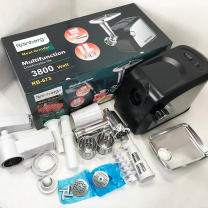 Электрическая мясорубка Rainberg RB-673 с соковыжималкой и шинковкой 9 насадок 3000W с реверсом