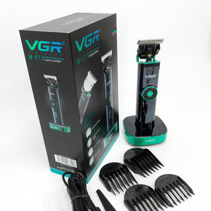 Универсальная машинка триммер для стрижки волос VGR V-671 аккумуляторный с набором насадок и LED дисплеем