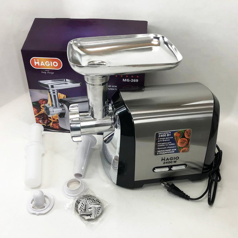 Мясорубка Magio MG-269, 2400 W, мясорубка электрическая металл, мясорубка с металлическим редуктором