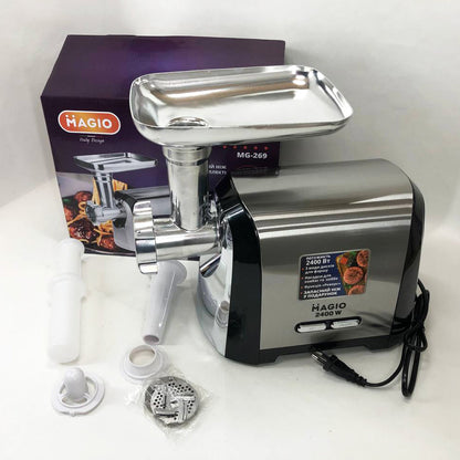 Мясорубка Magio MG-269, 2400 W, мясорубка электрическая металл, мясорубка с металлическим редуктором