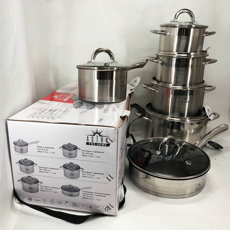 Набор посуды 12 предметов ASTRA A-2412, набор казанов, набор кастрюль из нержавеющей стали