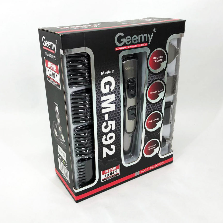 Машинка для стрижки 10в1 GEMEI GM-592, тример для бороды, триммер беспроводной. Цвет: черный