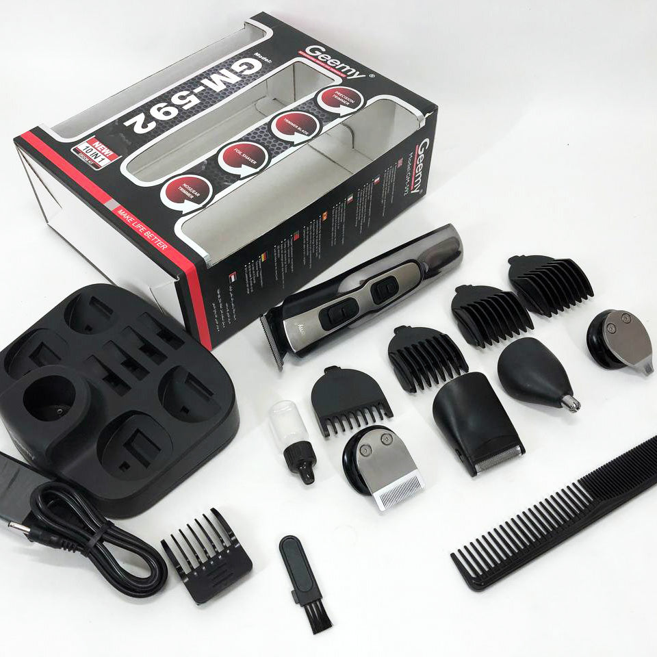 Машинка для стрижки 10в1 GEMEI GM-592, тример для бороды, триммер беспроводной. Цвет: черный