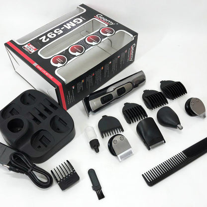 Машинка для стрижки 10в1 GEMEI GM-592, тример для бороды, триммер беспроводной. Цвет: черный