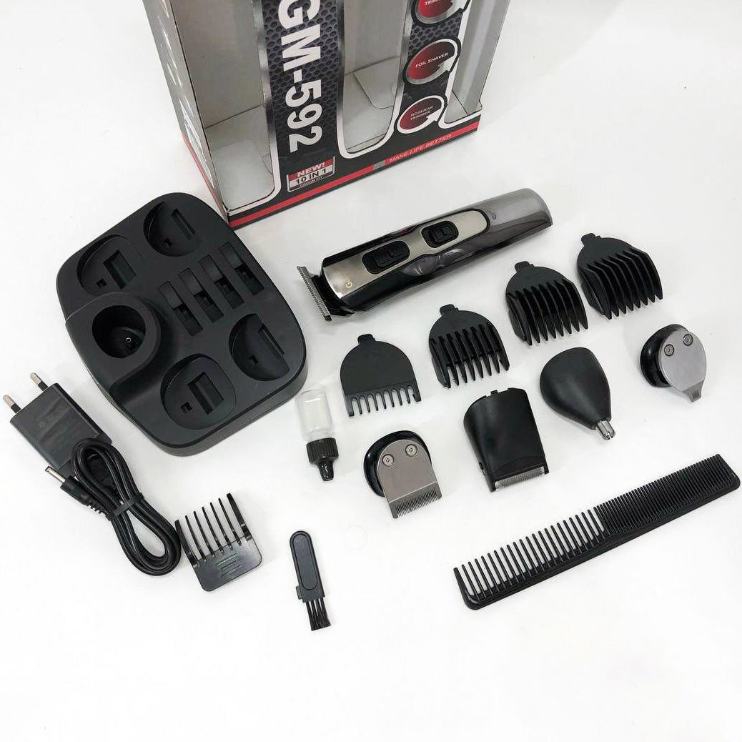 Машинка для стрижки 10в1 GEMEI GM-592, тример для бороды, триммер беспроводной. Цвет: черный