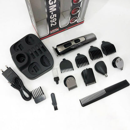 Машинка для стрижки 10в1 GEMEI GM-592, тример для бороды, триммер беспроводной. Цвет: черный