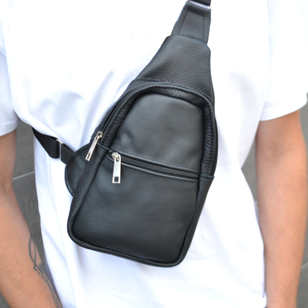 Сумка из натуральной кожи, слинг мужской черный, барсетка, кросс боди, Практичная сумка-мессенджер