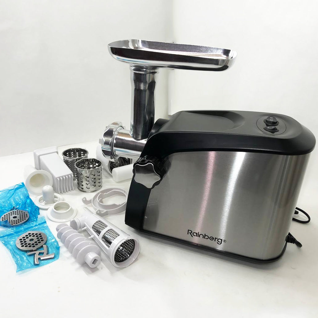 Электрическая мясорубка Rainberg RB-673 с соковыжималкой и шинковкой 9 насадок 3000W с реверсом