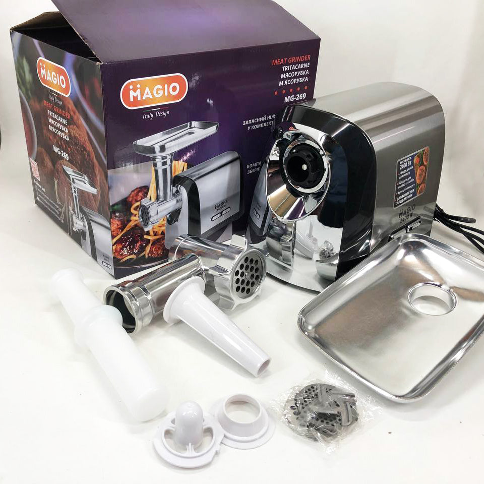 Мясорубка Magio MG-269, 2400 W, мясорубка электрическая металл, мясорубка с металлическим редуктором