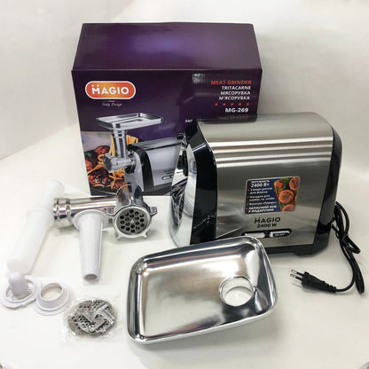 Мясорубка Magio MG-269, 2400 W, мясорубка электрическая металл, мясорубка с металлическим редуктором