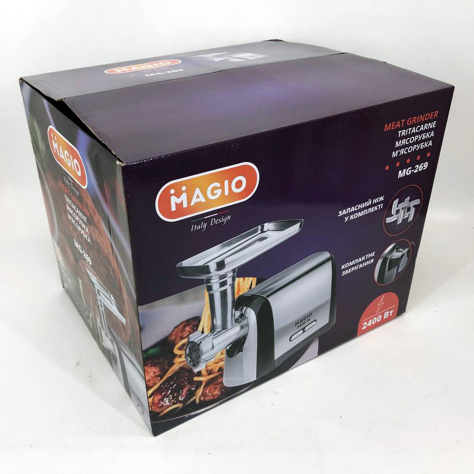 Мясорубка Magio MG-269, 2400 W, мясорубка электрическая металл, мясорубка с металлическим редуктором