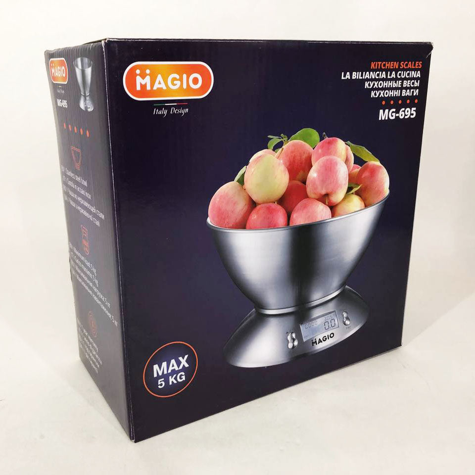 Весы кухонные на 5 кг из нержавеющей стали MAGIO MG-695, весы мини, Весы кухонные со съемной чашей