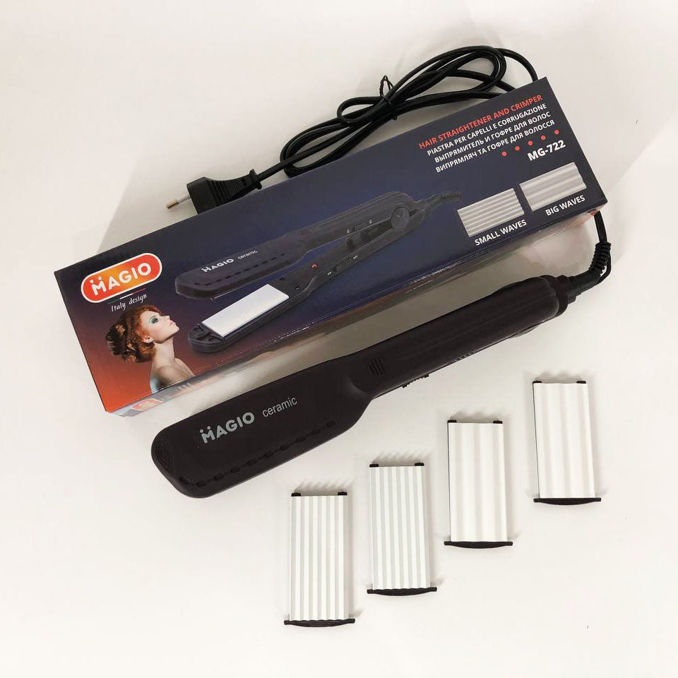 Щипцы для волос MAGIO MG-722 с насадками для гофре, Плойка выравниватель, Выпрямитель для волос 2в1