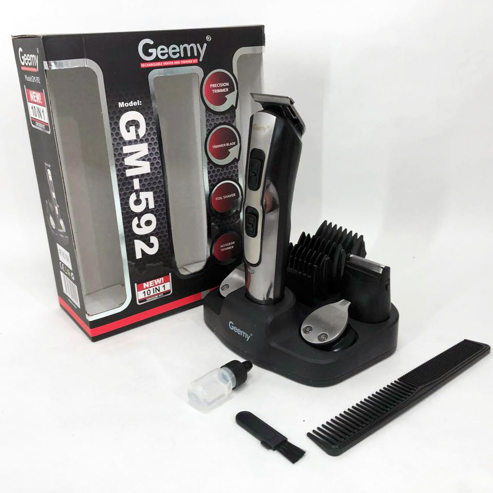Машинка для стрижки 10в1 GEMEI GM-592, тример для бороды, триммер беспроводной. Цвет: черный