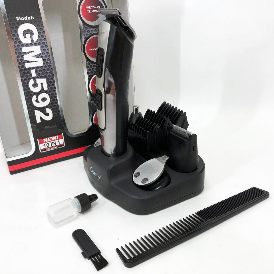 Машинка для стрижки 10в1 GEMEI GM-592, тример для бороды, триммер беспроводной. Цвет: черный
