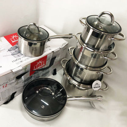 Набор посуды 12 предметов ASTRA A-2412, набор казанов, набор кастрюль из нержавеющей стали