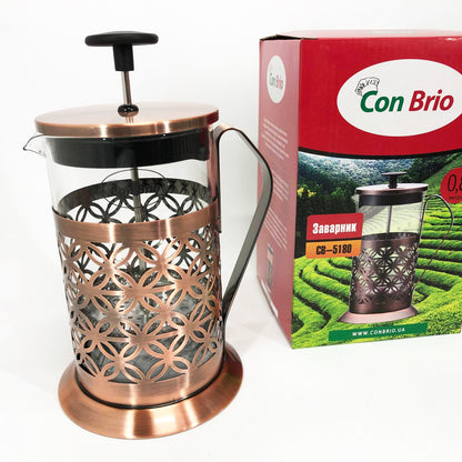 Френч-пресс Заварник для чая Con Brio CB-5180 800мл, Стеклянный заварочный чайник для чая чайники