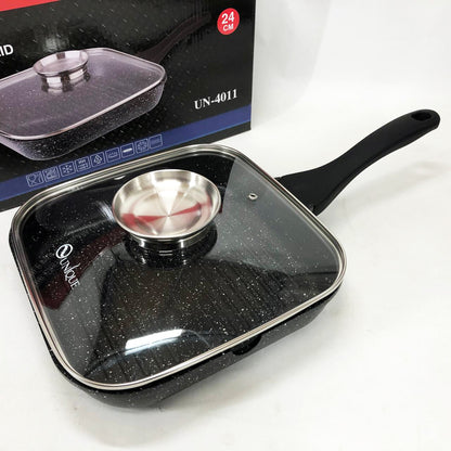 Сковорода-гриль Unique UN-4011 с крышкой 24 см, Сковорода для приготовления на плите с толстым дном