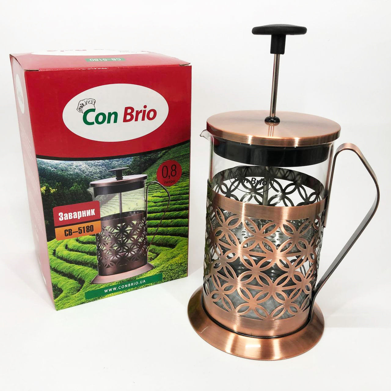 Френч-пресс Заварник для чая Con Brio CB-5180 800мл, Стеклянный заварочный чайник для чая чайники