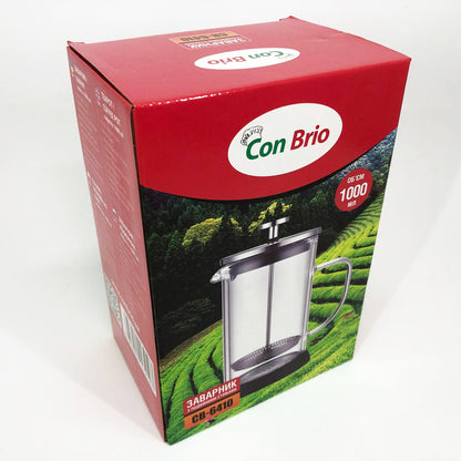 Заварник с двойными стенками Con Brio 1л CB-6410, Френч-пресс с поршнем, Френч-пресс с ручкой