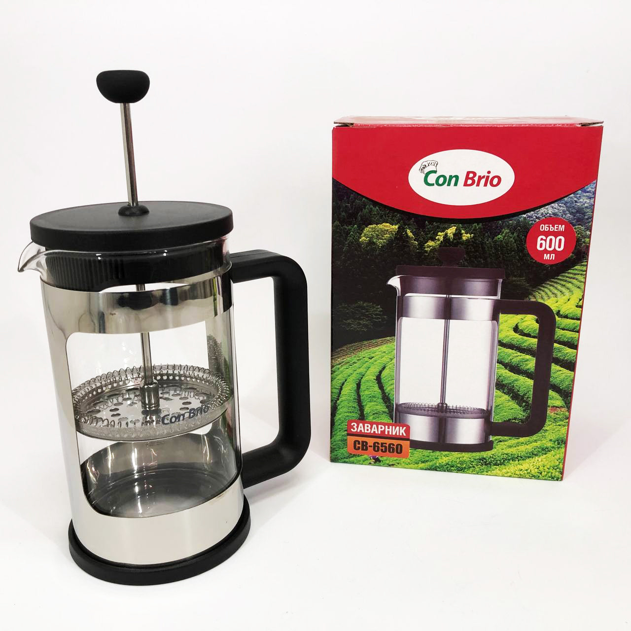 Френч-пресс Заварник для чая и кофе Con Brio CB-6560 600 мл, Чайник заварочный стеклянный качественный