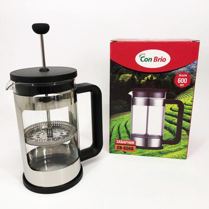 Френч-пресс Заварник для чая и кофе Con Brio CB-6560 600 мл, Чайник заварочный стеклянный качественный