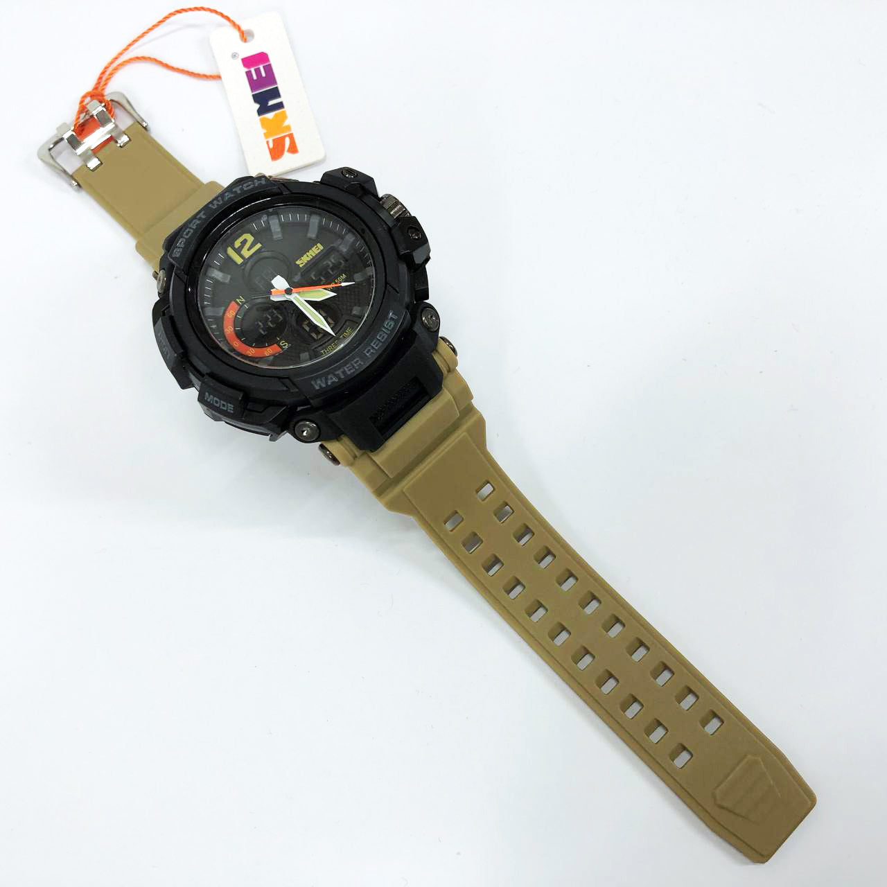 Часы наручные мужские SKMEI 1343KH KHAKI, водостойкие тактические часы. Цвет: хаки