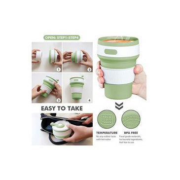 Кружка туристическая (складная/силиконовая), силиконовая складная термокружка. Цвет: зеленый