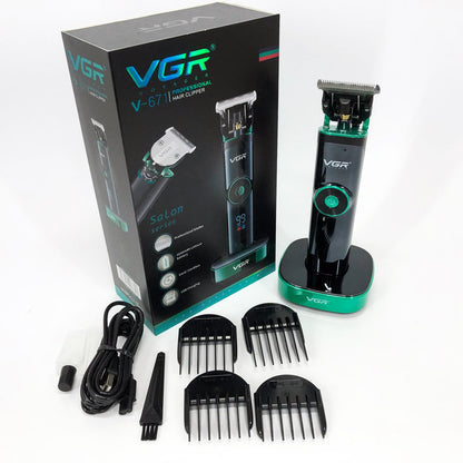 Универсальная машинка триммер для стрижки волос VGR V-671 аккумуляторный с набором насадок и LED дисплеем