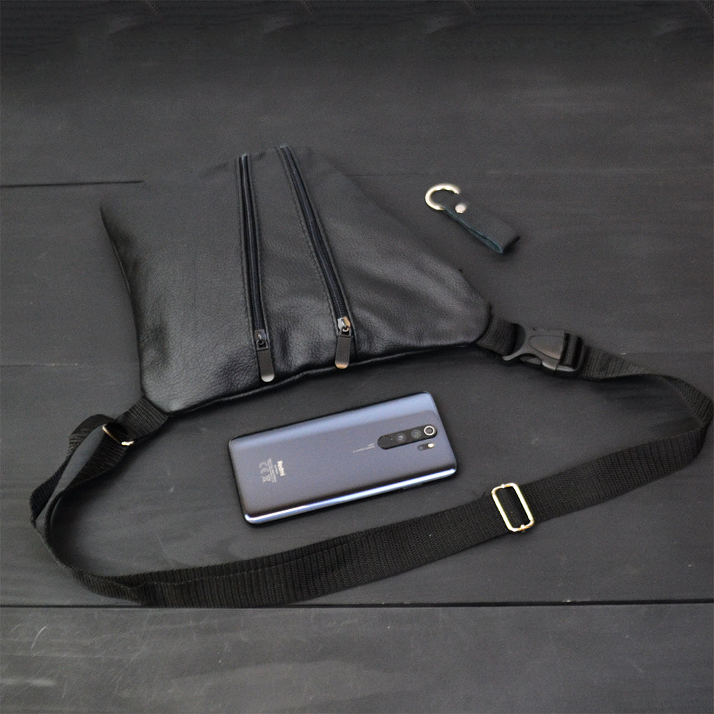 Сумка мужская на 3 карманах, из натуральной кожи, слинг нагрудный черный, мужская сумка кроссбоди