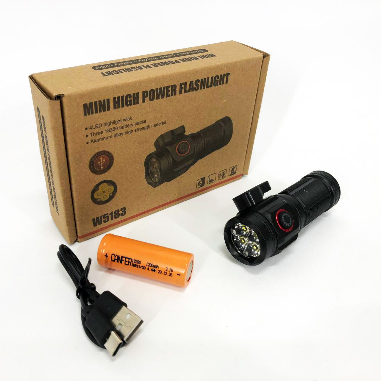 Ручний ліхтарик W5183-4XHP360, Ліхтар ручний потужний, Тактичний ліхтар, Кишеньковий міні ліхтар