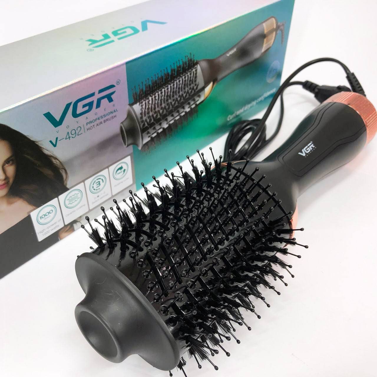 Фен-щетка волос VGR V-492 Профессиональный ионный выпрямитель,  Электрический фен для сушки волос