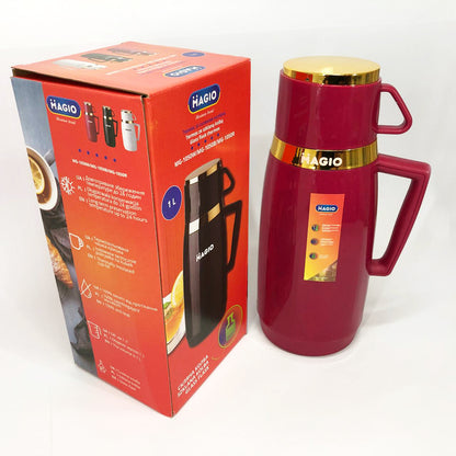 Термос Magio MG-1050R со стеклянной колбой, Термос для питьевой воды, Термос из нержавейки. Цвет: красный