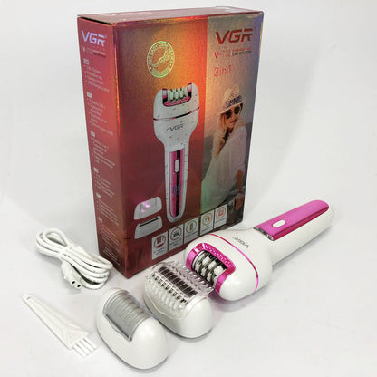 Женский беспроводной эпилятор 3в1 VGR V-732 для ног и зоны бикини с подсветкой и дисплеем. Цвет: розовый