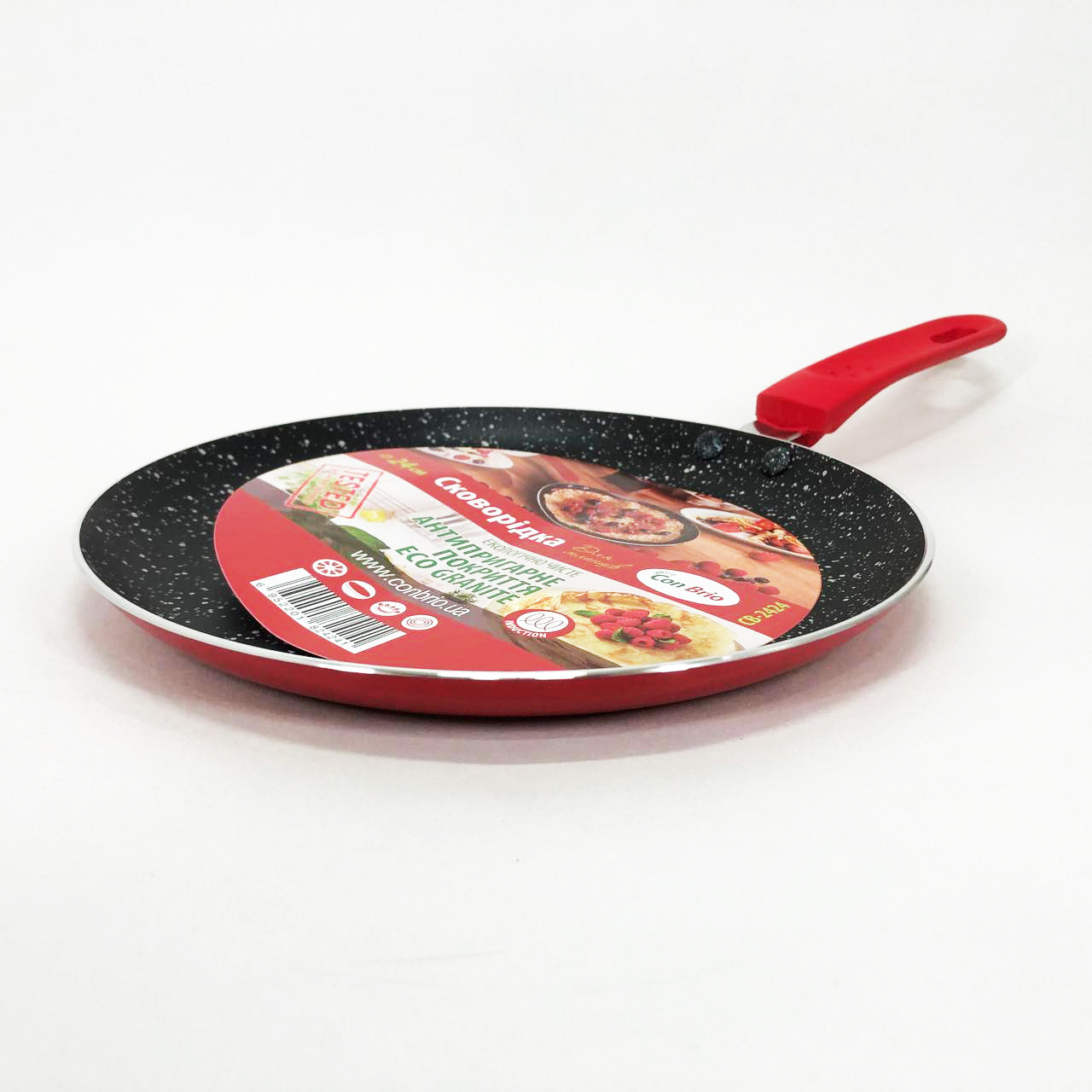 Сковорода блинная 24 см с антипригарным покрытием Con Brio CB-2424 для всех видов плит. Цвет: красный