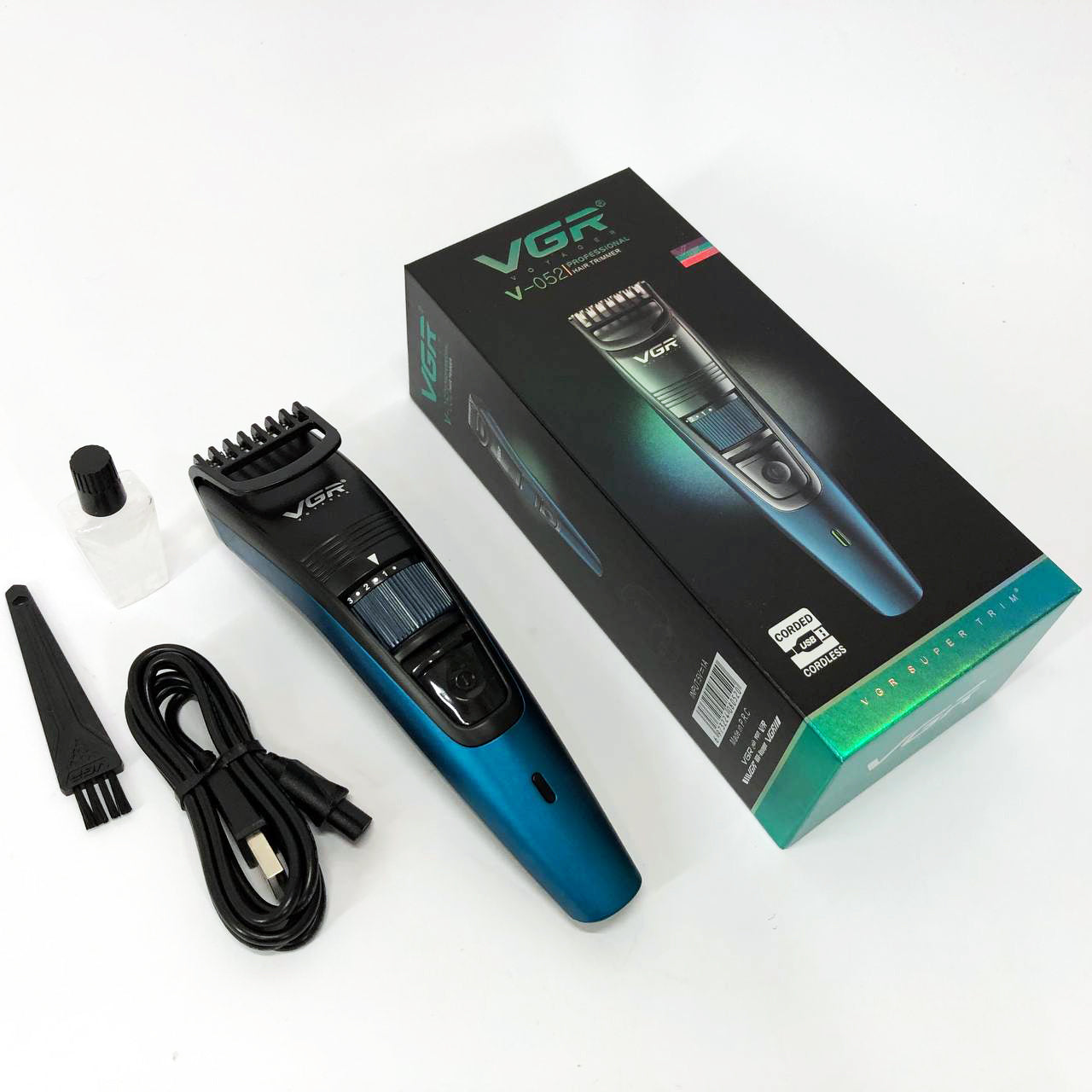 Машинка триммер для стрижки волос и бороды аккумуляторная VGR V-052 с насадками, Профессиональная