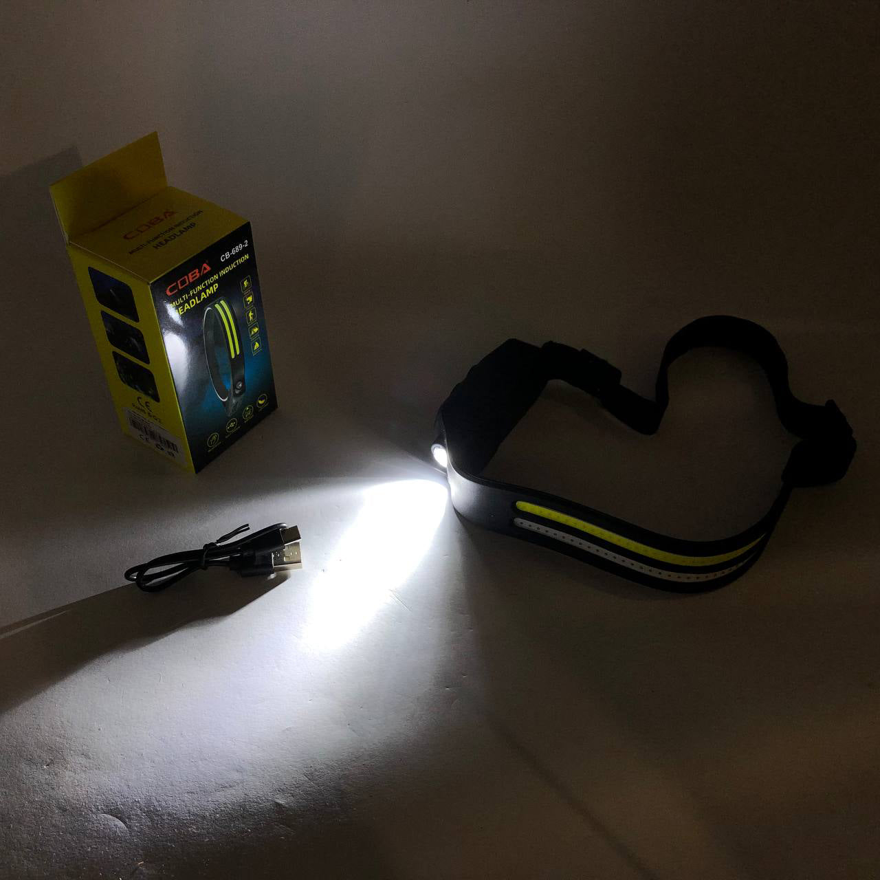 LED Фонарь налобный BL-W689-LM+2COB (white+red) датчик жвижения, Фонарик на голову с зарядкой