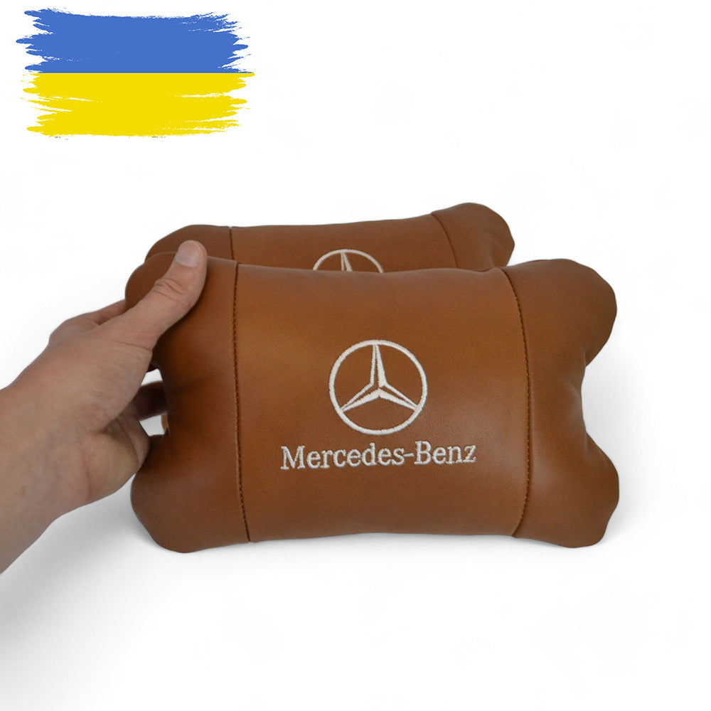 Комплект 2шт для подголовника Mercedes-Benz изготовлен из натуральной коричневой кожи. Комфорт в авто