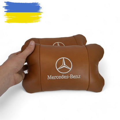 Комплект 2шт для подголовника Mercedes-Benz изготовлен из натуральной коричневой кожи. Комфорт в авто