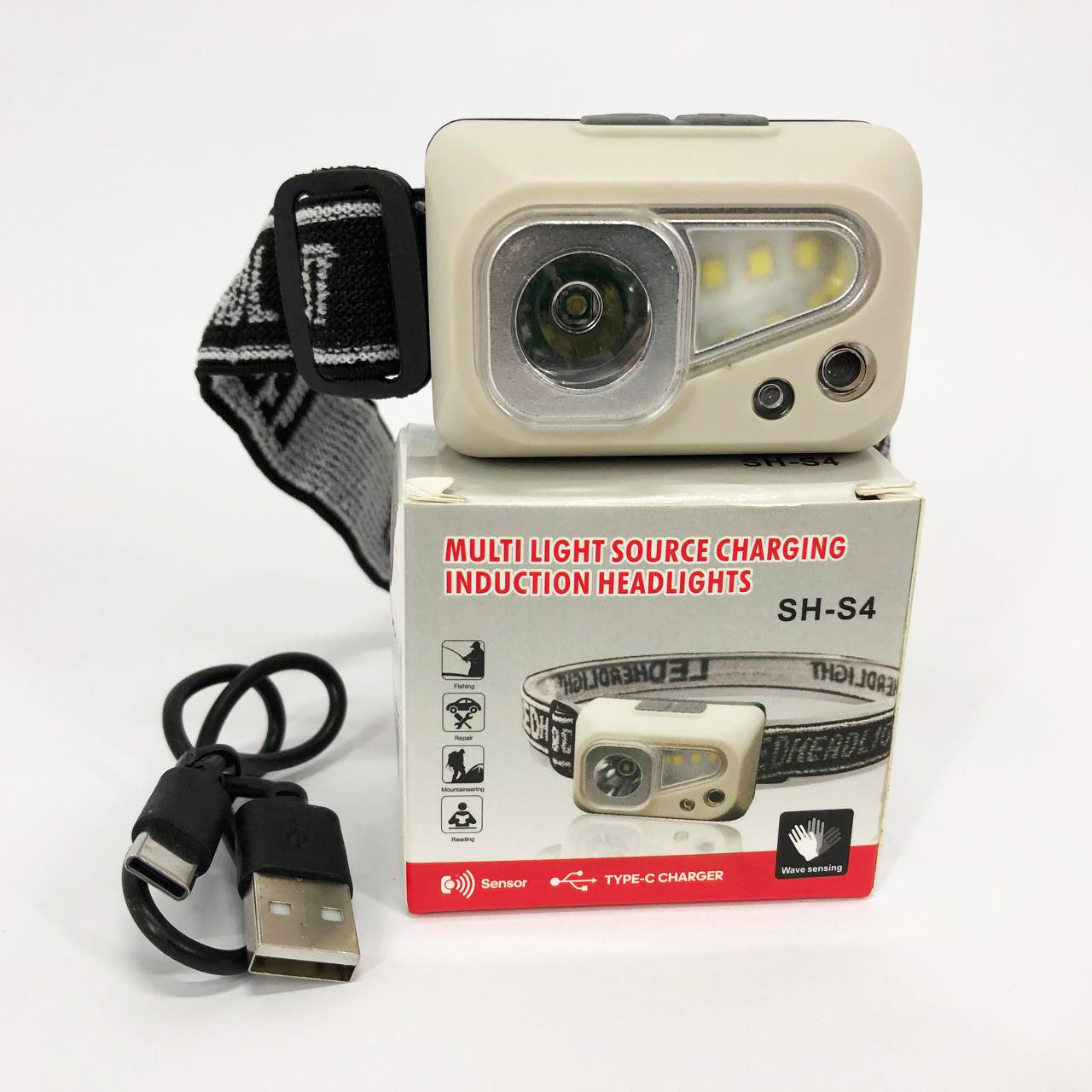 Фонарь налобный SH-S4-XPE+3SMD, Мощный аккумуляторный налобный фонарик, Налобный фонарь яркий