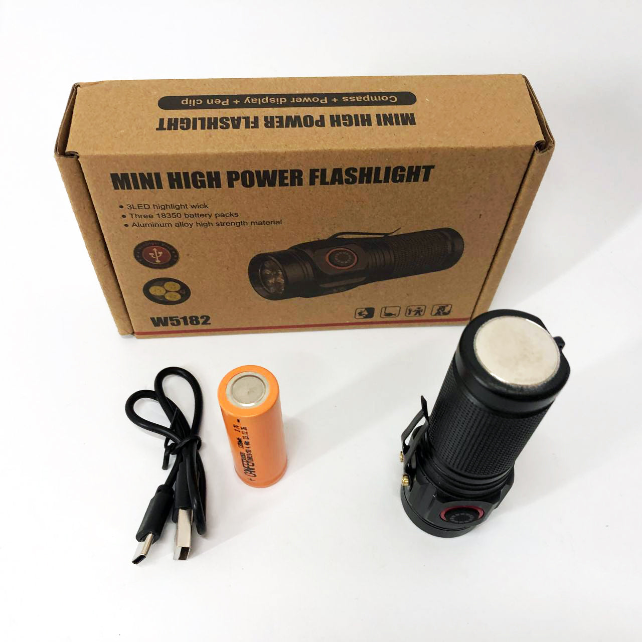 Фонарь PLD W5182-3XHP360, Ручной фонарик led, Водонепроницаемый фонар, Карманный фонарь с usb зарядкой