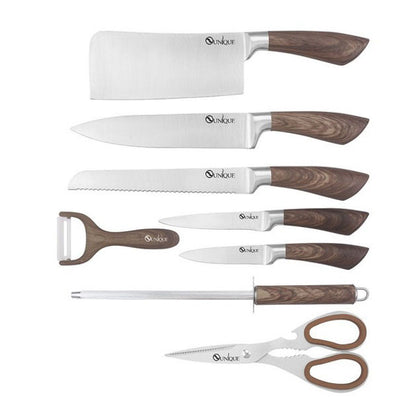 Набор кухонных ножей UNIQUE UN-1833 с деревянными ручками и подставкой