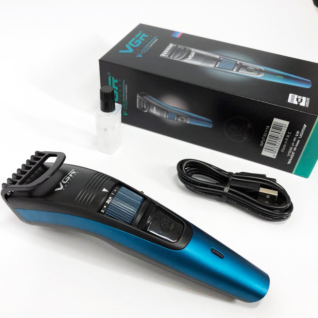 Машинка триммер для стрижки волос и бороды аккумуляторная VGR V-052 с насадками, Профессиональная