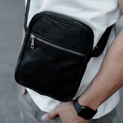 Сумка из натуральной кожи мужская, мессенджер кожаный чёрный, качество, мужская сумка через плече