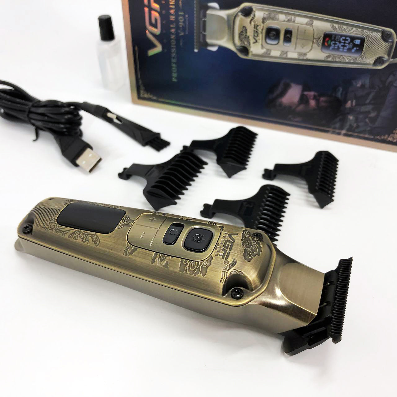 Профессиональная машинка для стрижки волос триммер VGR V-901 с насадками, профессиональная электробритва