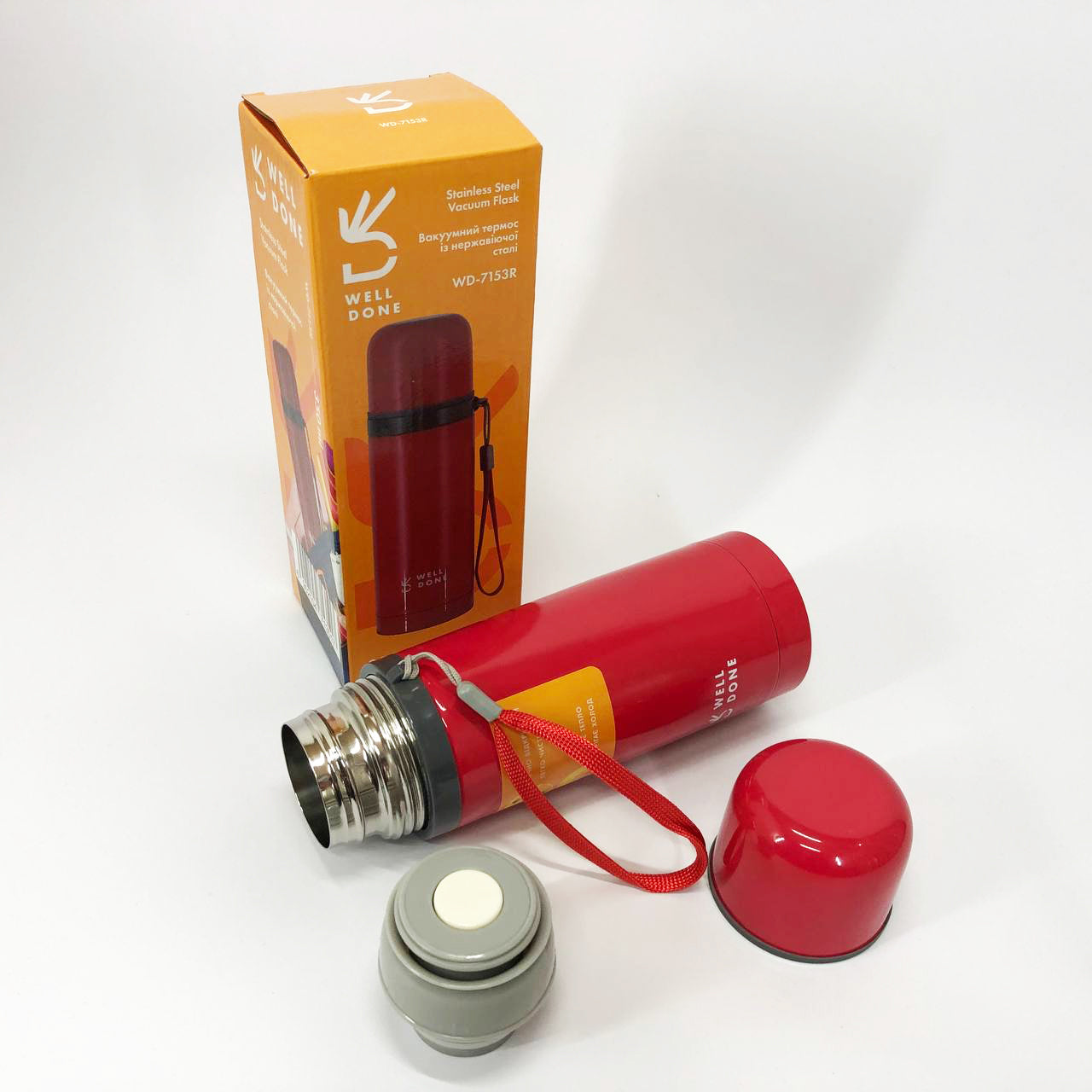 Термос вакуумный Well Done WD-7153R 350 мл, Качественный термос для дома, для напитков. Цвет: красный