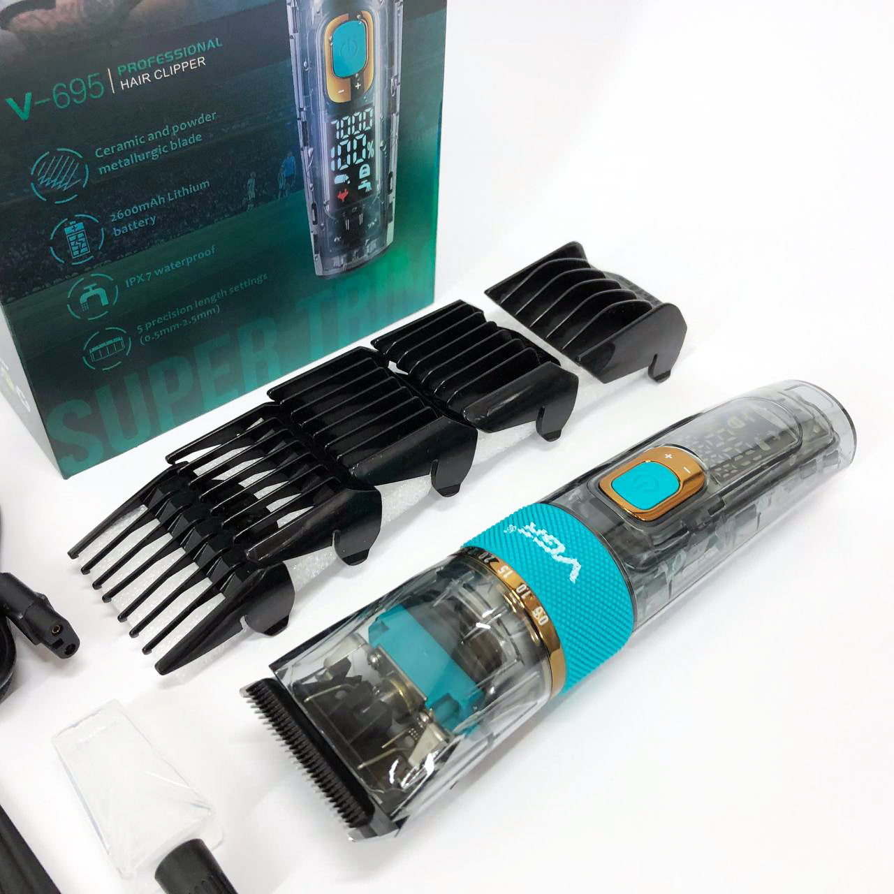 Машинка для стрижки волос и бороды VGR V-695 с LED дисплеем IPX7 влагозащита, Окантовочная машинка