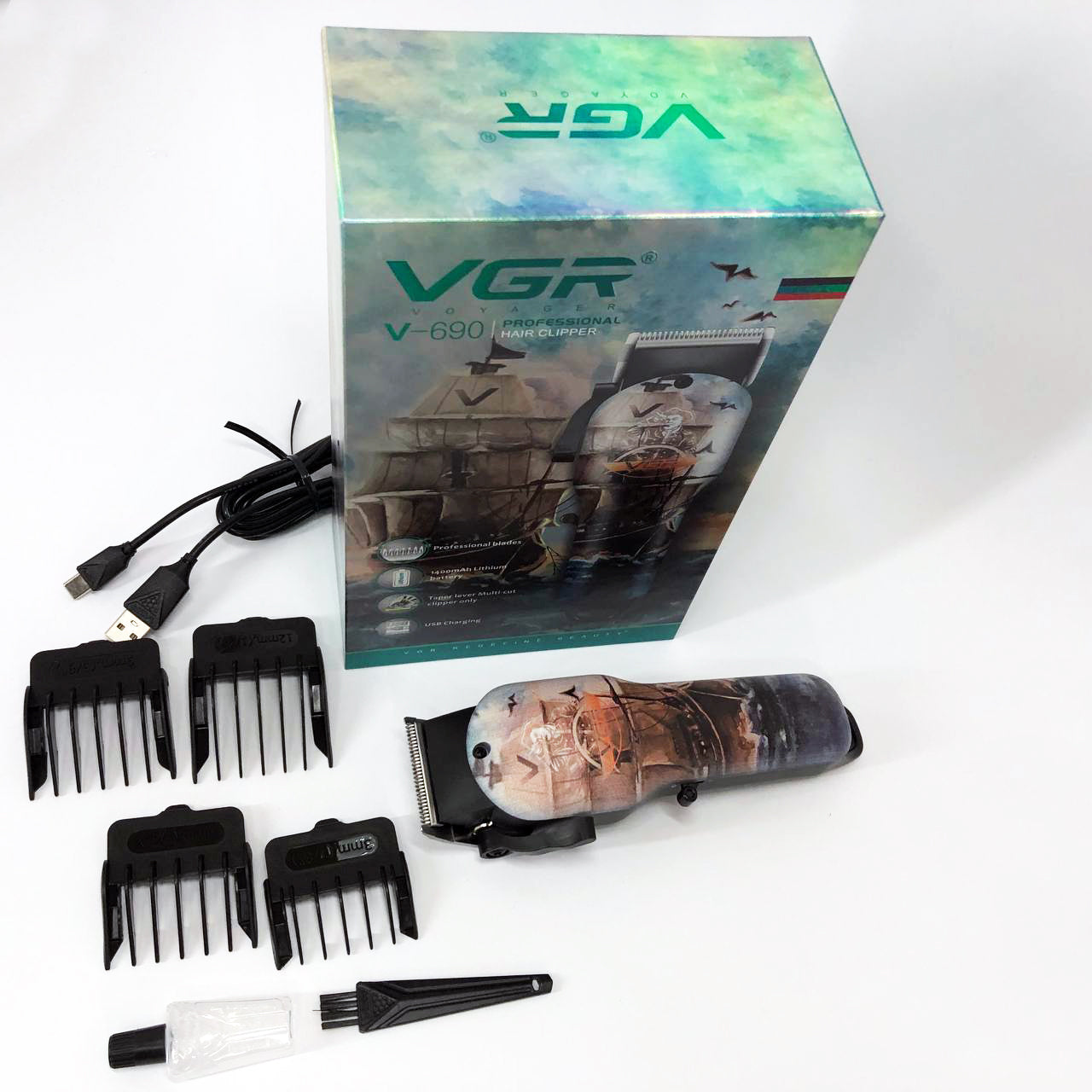 Аккумуляторная машинка для стрижки VGR V-690 от USB Нержавеющая сталь, подстригательная машинка