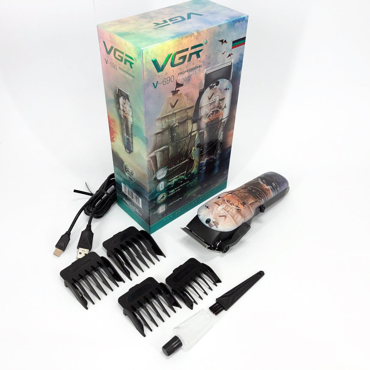 Аккумуляторная машинка для стрижки VGR V-690 от USB Нержавеющая сталь, подстригательная машинка